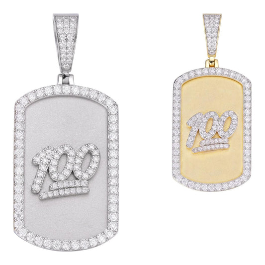 HarlemBling MOISSANITE Keep It 100 Dog Tag Iced Pendant - 14k Gold Vermeil Or 925 Silver - Medium 2.25"