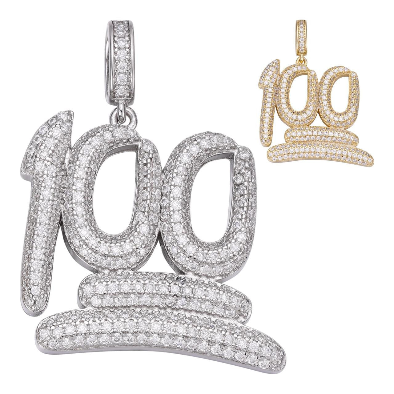 HarlemBling MOISSANITE Keep It 100 Hundred Pendant - 14k Gold Vermeil Or 925 Silver - Small 1"