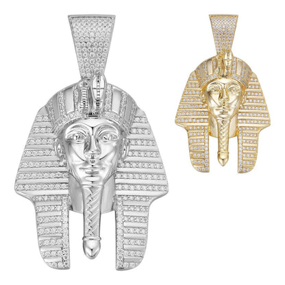 HarlemBling MOISSANITE King Tut Pharaoh Pendant - 14k Gold Vermeil Or 925 Silver - Large 2.75"
