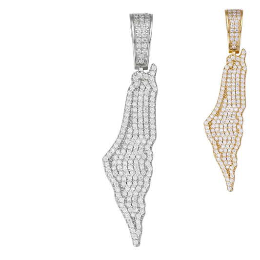 HarlemBling MOISSANITE Land Of Israel/Palestine Pendant - 14k Gold Vermeil Or 925 Silver - Medium 1.75"