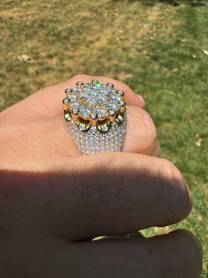 HarlemBling MOISSANITE Large Royal Crown Iced Out Ring - 14k Gold Vermeil 925 Silver