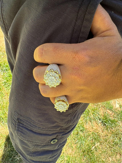 HarlemBling MOISSANITE Large Royal Crown Iced Out Ring - 14k Gold Vermeil 925 Silver