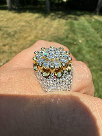 HarlemBling MOISSANITE Large Royal Crown Iced Out Ring - 14k Gold Vermeil 925 Silver
