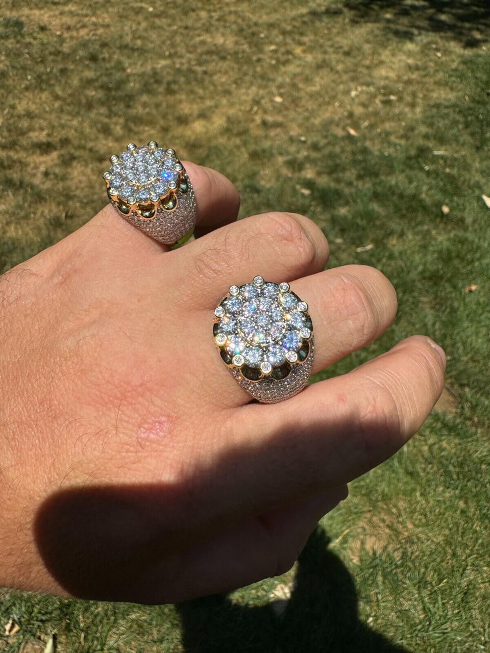 HarlemBling MOISSANITE Large Royal Crown Iced Out Ring - 14k Gold Vermeil 925 Silver