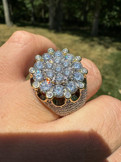 HarlemBling MOISSANITE Large Royal Crown Iced Out Ring - 14k Gold Vermeil 925 Silver