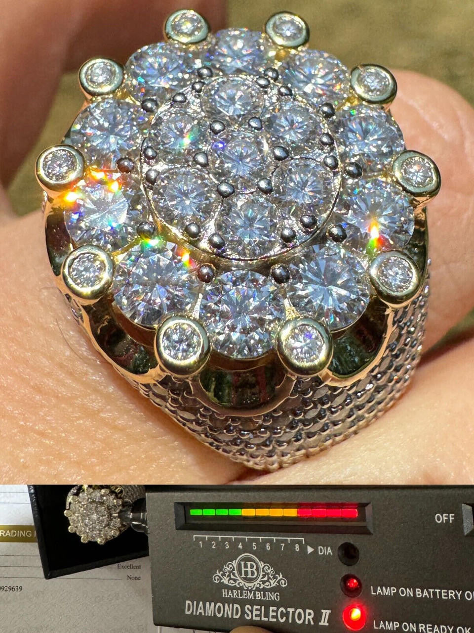 HarlemBling MOISSANITE Large Royal Crown Iced Out Ring - 14k Gold Vermeil 925 Silver