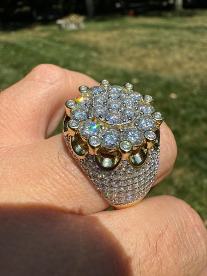 HarlemBling MOISSANITE Large Royal Crown Iced Out Ring - 14k Gold Vermeil 925 Silver