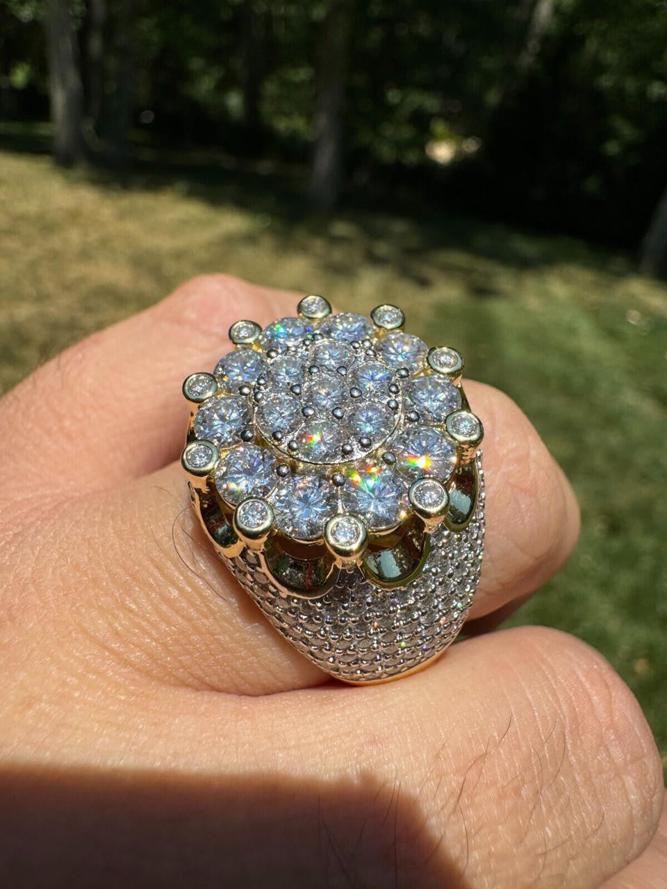 HarlemBling MOISSANITE Large Royal Crown Iced Out Ring - 14k Gold Vermeil 925 Silver