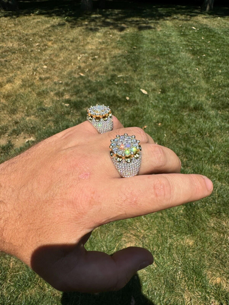 HarlemBling MOISSANITE Large Royal Crown Iced Out Ring - 14k Gold Vermeil 925 Silver