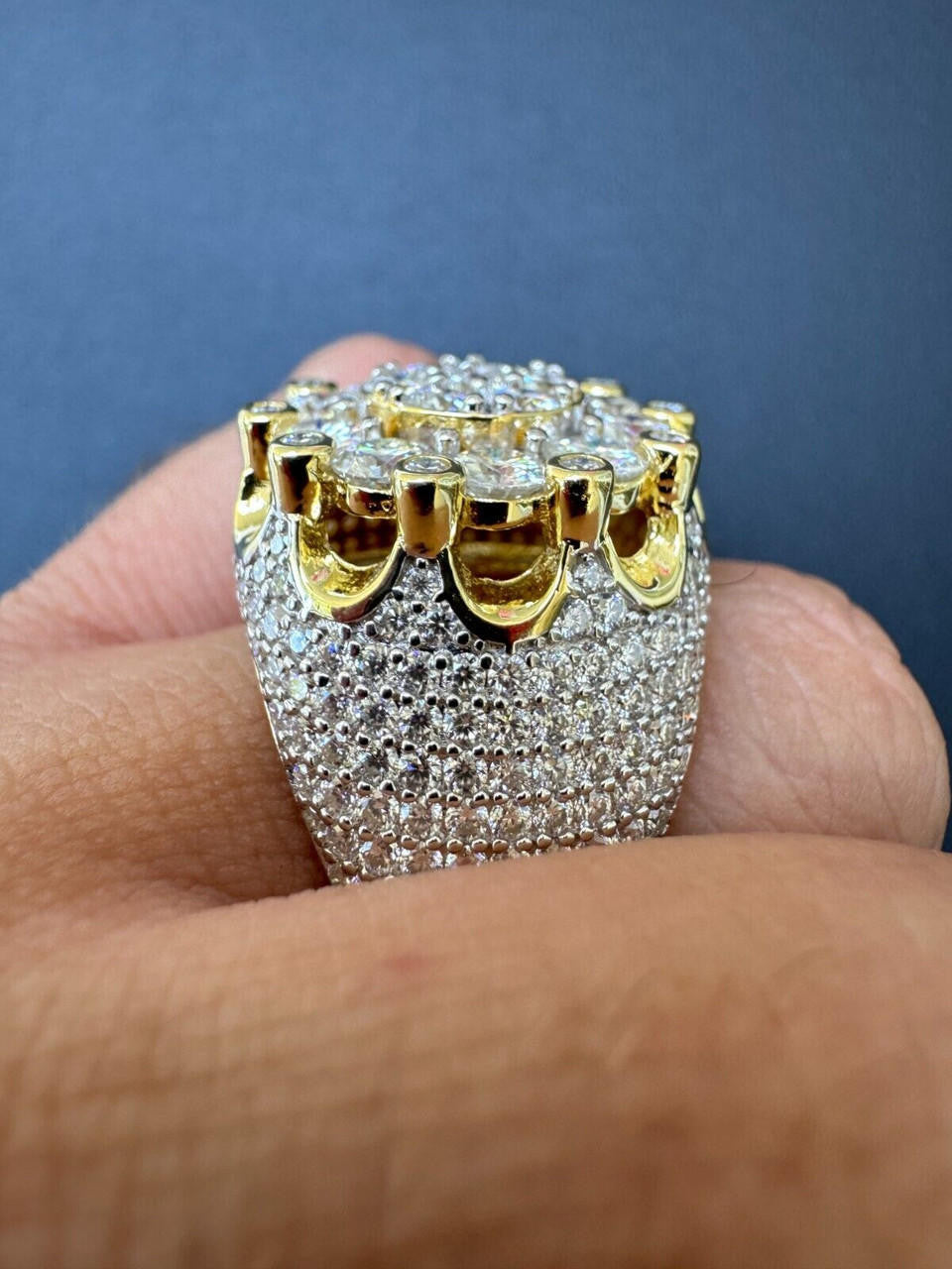 HarlemBling MOISSANITE Large Royal Crown Iced Out Ring - 14k Gold Vermeil 925 Silver