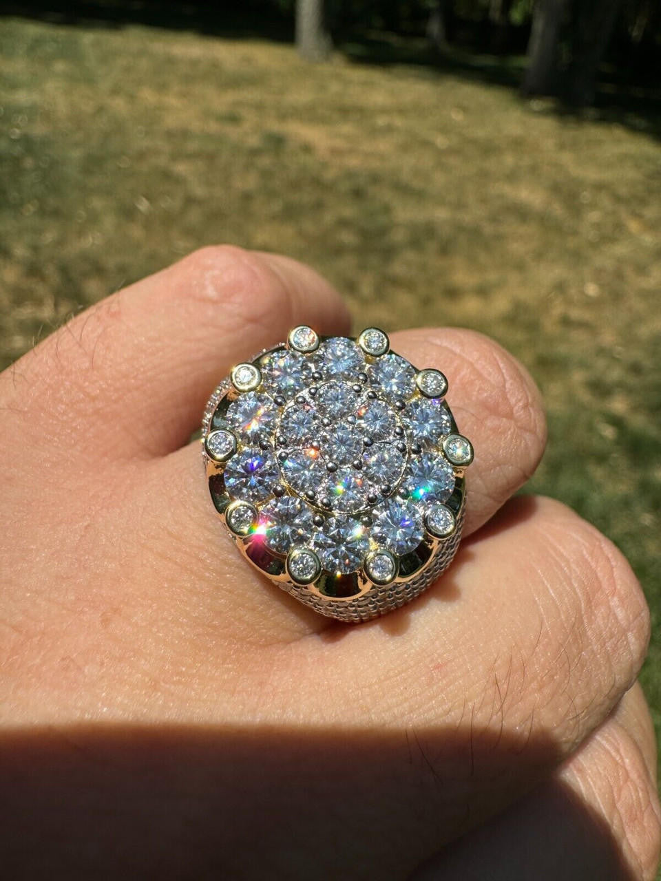 HarlemBling MOISSANITE Large Royal Crown Iced Out Ring - 14k Gold Vermeil 925 Silver