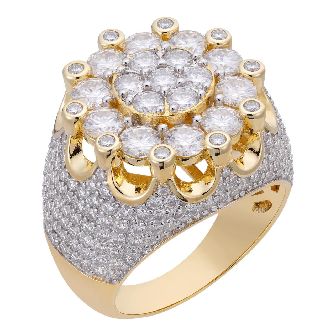 HarlemBling MOISSANITE Large Royal Crown Iced Out Ring - 14k Gold Vermeil 925 Silver