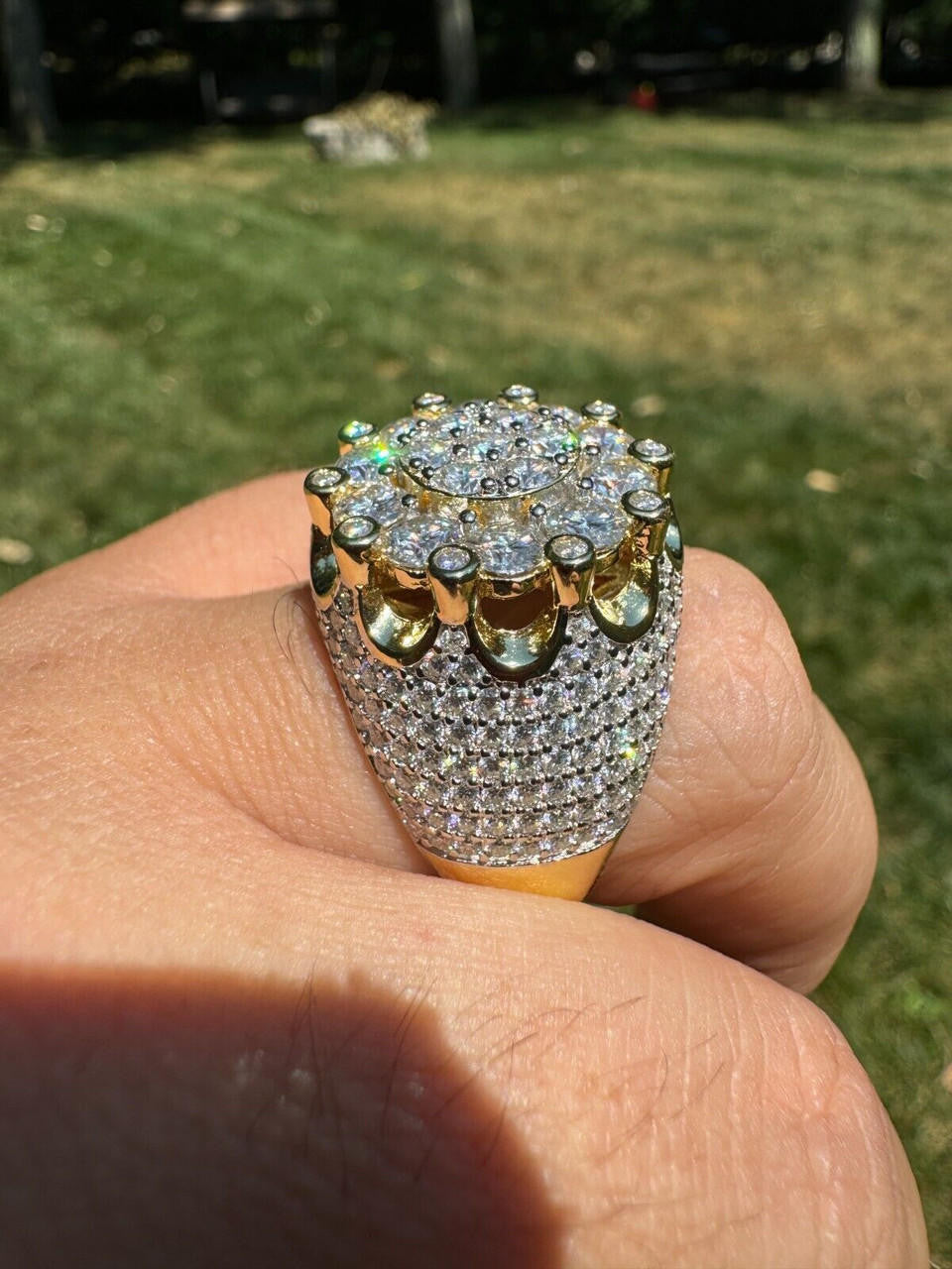 HarlemBling MOISSANITE Large Royal Crown Iced Out Ring - 14k Gold Vermeil 925 Silver