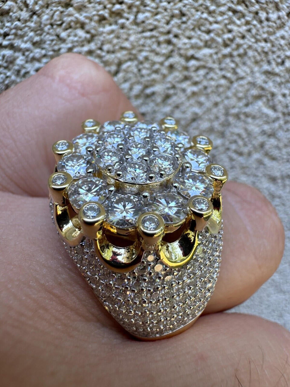 HarlemBling MOISSANITE Large Royal Crown Iced Out Ring - 14k Gold Vermeil 925 Silver