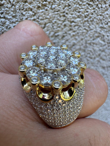 HarlemBling MOISSANITE Large Royal Crown Iced Out Ring - 14k Gold Vermeil 925 Silver