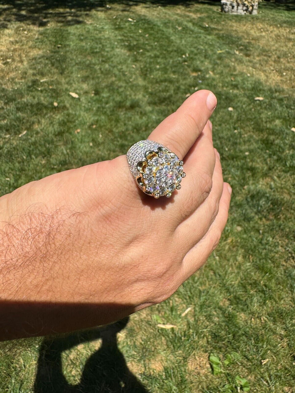 HarlemBling MOISSANITE Large Royal Crown Iced Out Ring - 14k Gold Vermeil 925 Silver