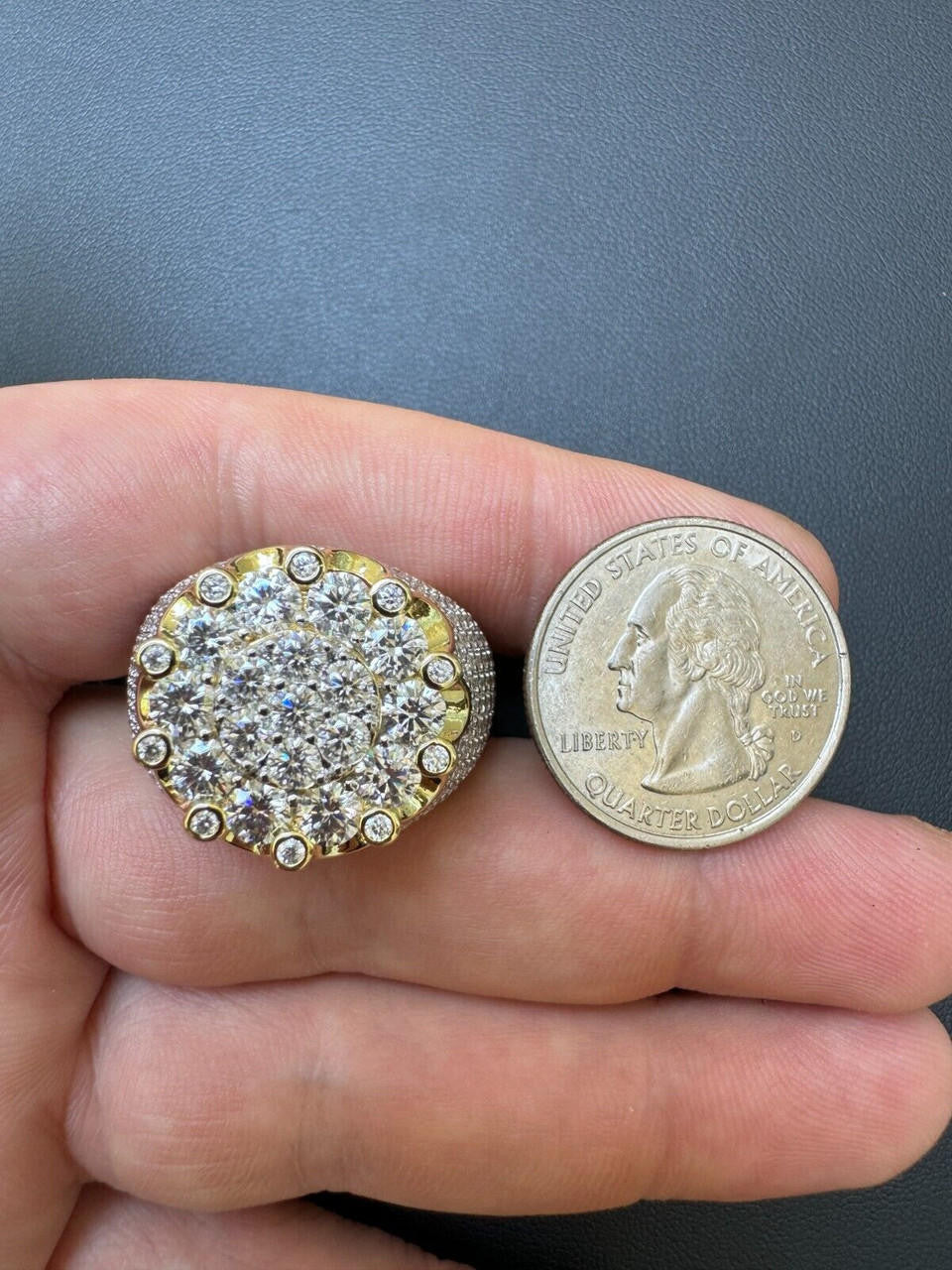 HarlemBling MOISSANITE Large Royal Crown Iced Out Ring - 14k Gold Vermeil 925 Silver