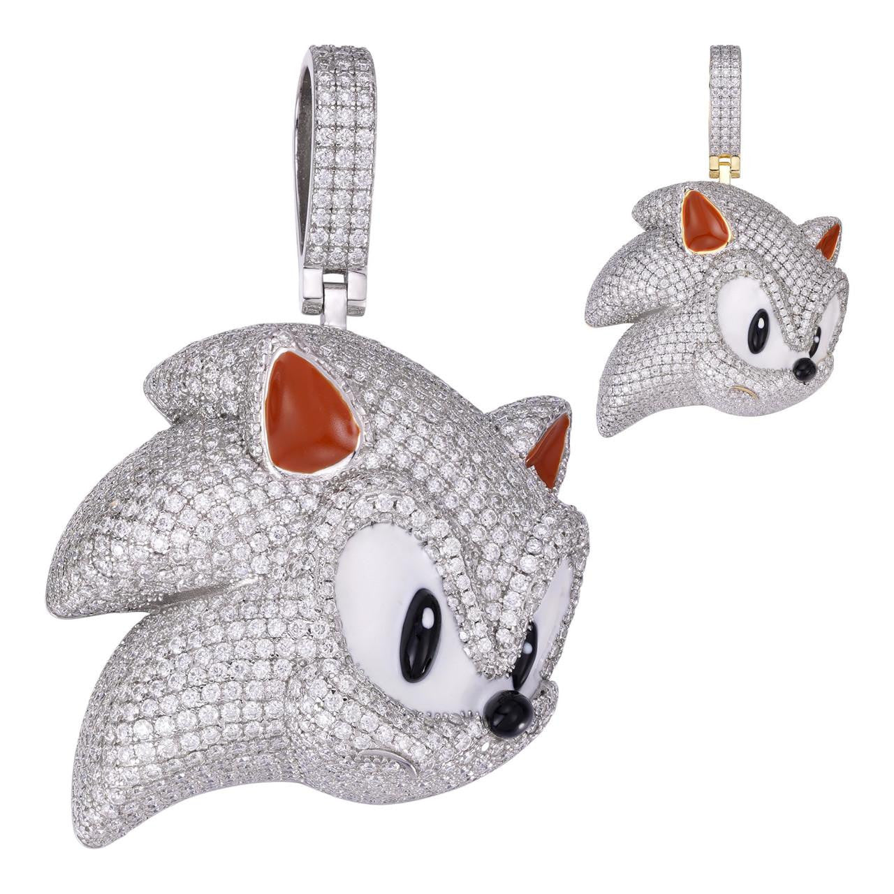 HarlemBling MOISSANITE Large Sonic The Hedgehog Iced Out Pendant - 14k Gold Vermeil Or 925 Silver - Medium 2.5"