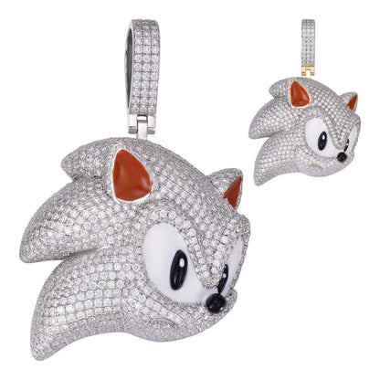 HarlemBling MOISSANITE Large Sonic The Hedgehog Iced Out Pendant - 14k Gold Vermeil Or 925 Silver - Medium 2.5"