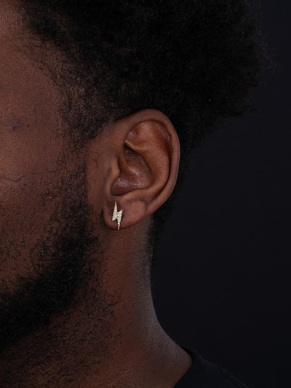 HarlemBling MOISSANITE Lightning Bolt Iced Out Earrings - 14k Gold Vermeil 925 Silver - 6x16mm