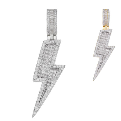 HarlemBling MOISSANITE Lightning Bolt Iced Out Pendant - 14k Gold Vermeil Or 925 Silver - Medium 2"