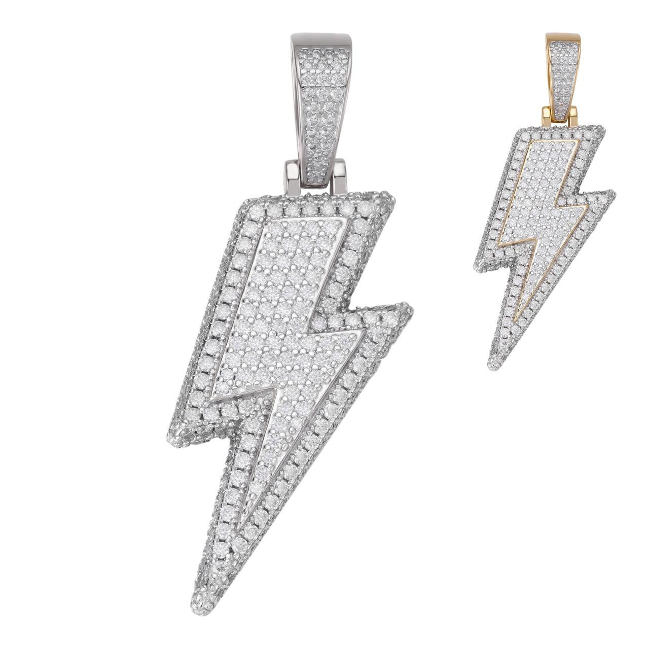 HarlemBling MOISSANITE Lightning Bolt Pendant - 14k Gold Vermeil Or 925 Silver - Medium 2"