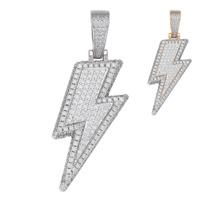 HarlemBling MOISSANITE Lightning Bolt Pendant - 14k Gold Vermeil Or 925 Silver - Medium 2"