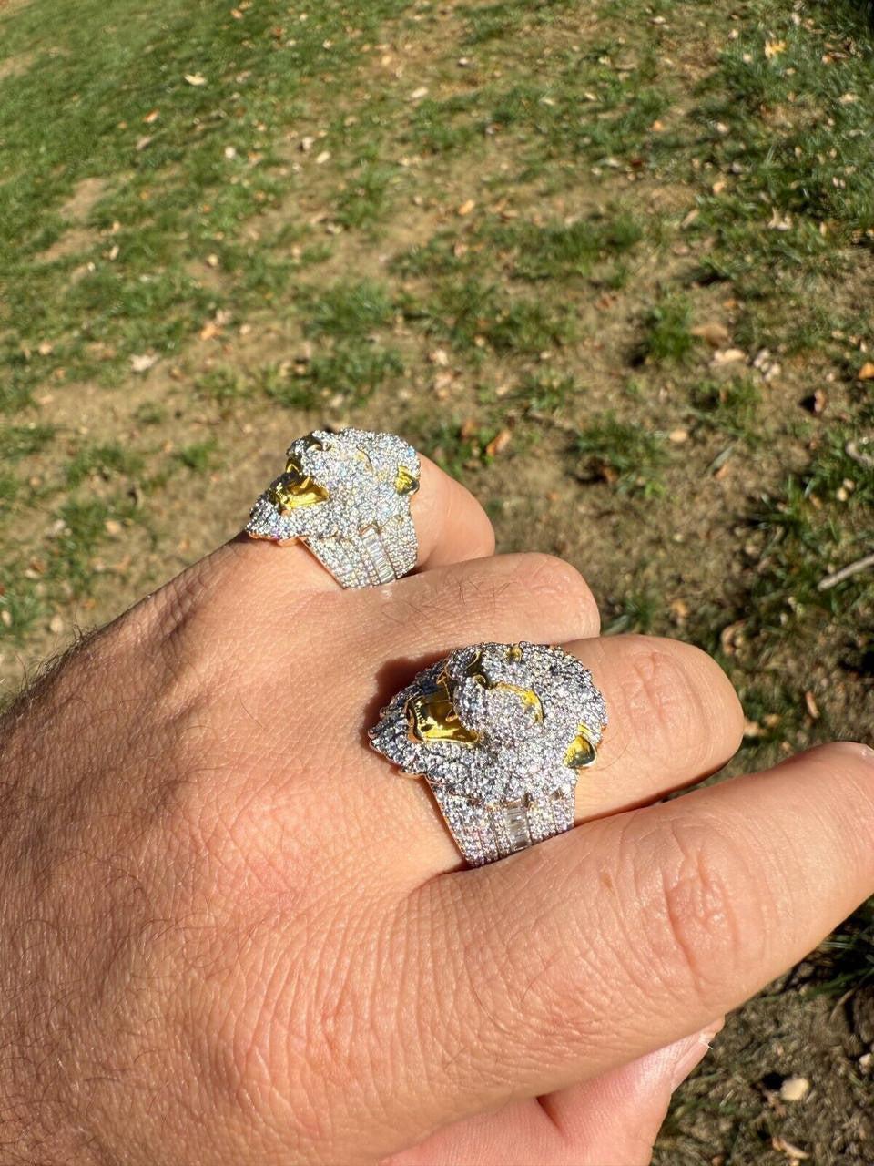 HarlemBling MOISSANITE Lion Hip Hop Ring - 14k Gold Vermeil 925 Silver