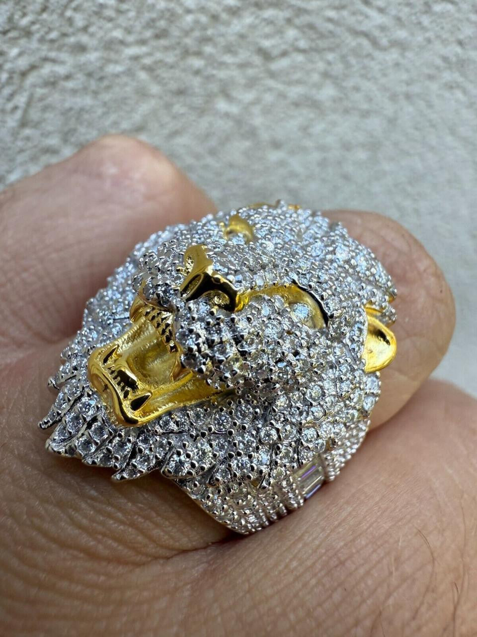 HarlemBling MOISSANITE Lion Hip Hop Ring - 14k Gold Vermeil 925 Silver