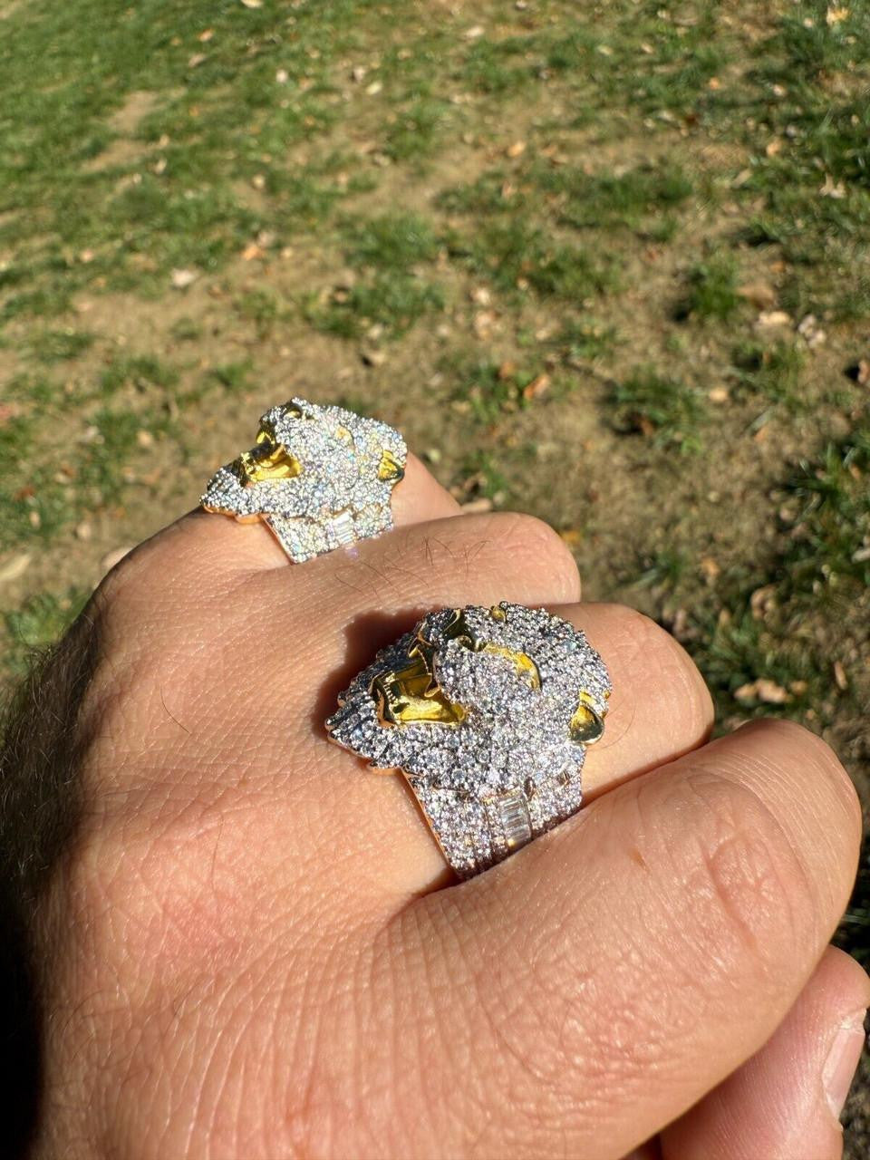 HarlemBling MOISSANITE Lion Hip Hop Ring - 14k Gold Vermeil 925 Silver