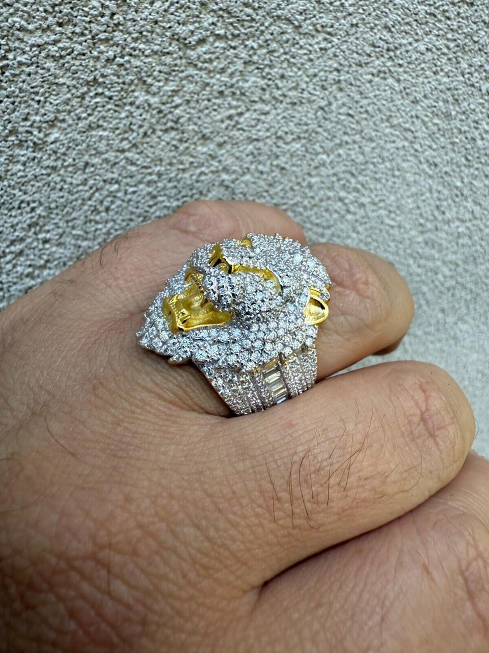 HarlemBling MOISSANITE Lion Hip Hop Ring - 14k Gold Vermeil 925 Silver