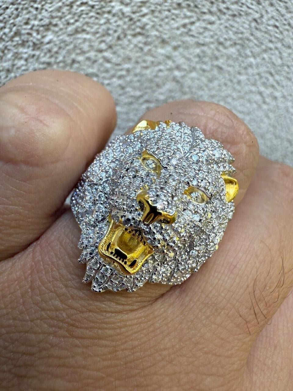 HarlemBling MOISSANITE Lion Hip Hop Ring - 14k Gold Vermeil 925 Silver