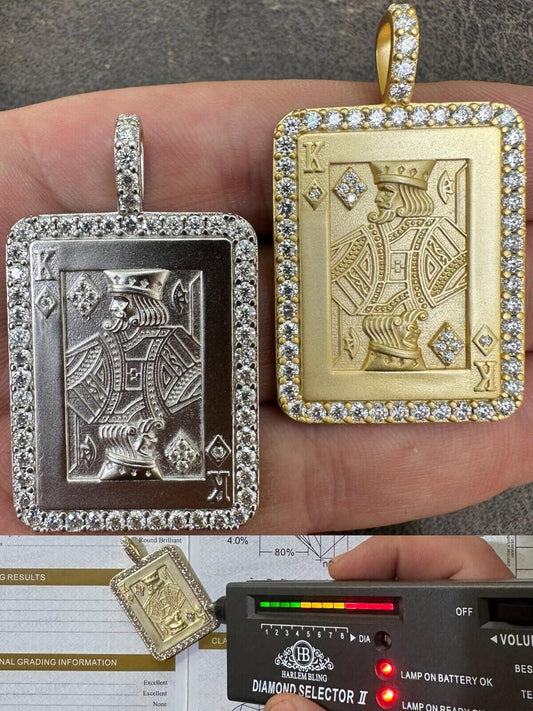 HarlemBling Moissanite Lucky King Of Diamonds 925 Silver/Gold Plated Iced Poker Card Pendant