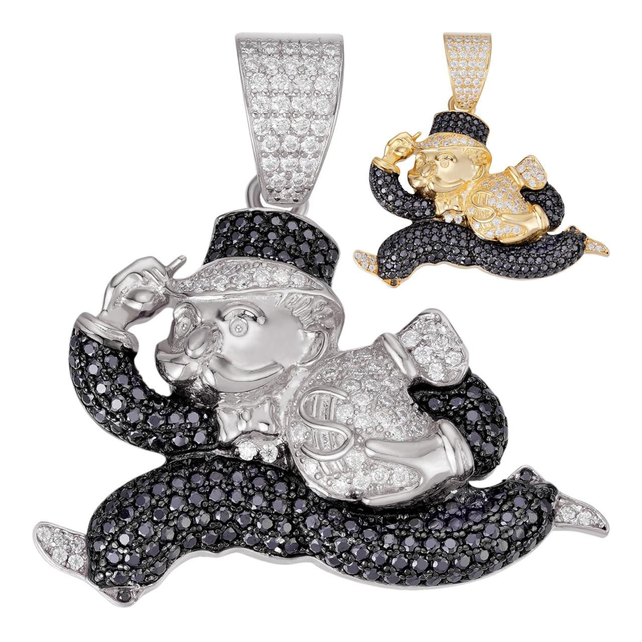 HarlemBling MOISSANITE Man Money Bag Iced Out Pendant - 14k Gold Vermeil Or 925 Silver - Small 1.5"