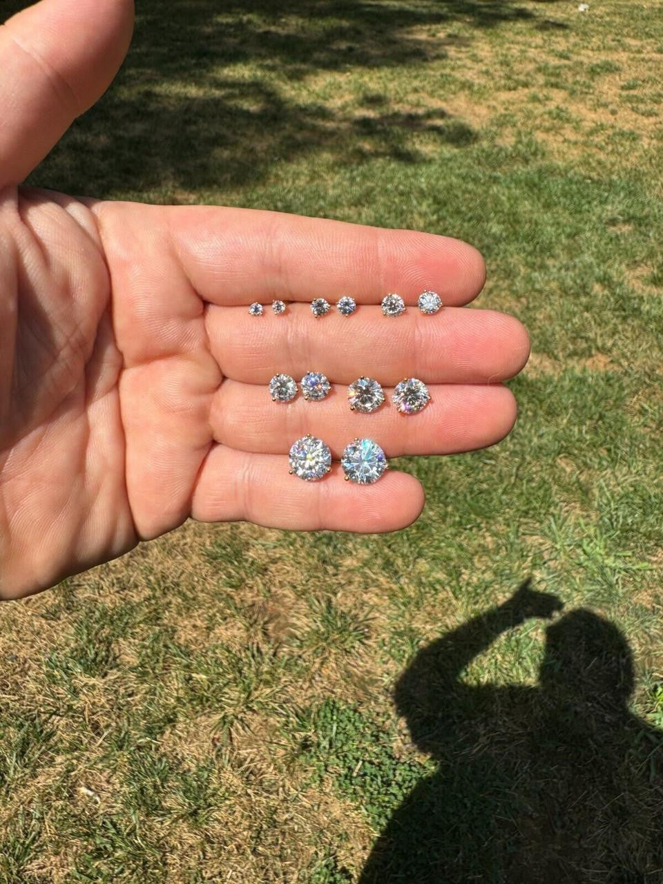 HarlemBling MOISSANITE Martini 3-Prong Solitaire Pushback Stud Earrings - 14k Gold Vermeil 925 Silver - 3mm-10mm - 0.2-8ct