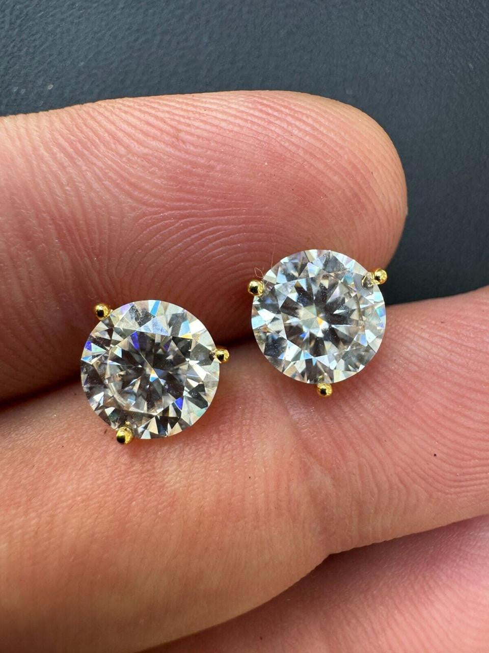 HarlemBling MOISSANITE Martini 3-Prong Solitaire Pushback Stud Earrings - 14k Gold Vermeil 925 Silver - 3mm-10mm - 0.2-8ct