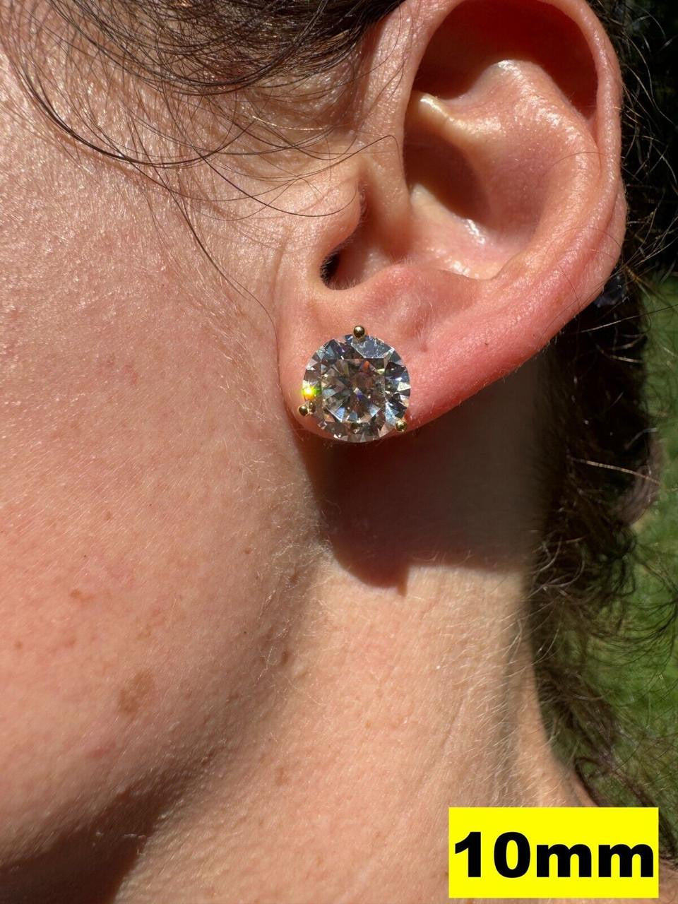 HarlemBling MOISSANITE Martini 3-Prong Solitaire Pushback Stud Earrings - 14k Gold Vermeil 925 Silver - 3mm-10mm - 0.2-8ct