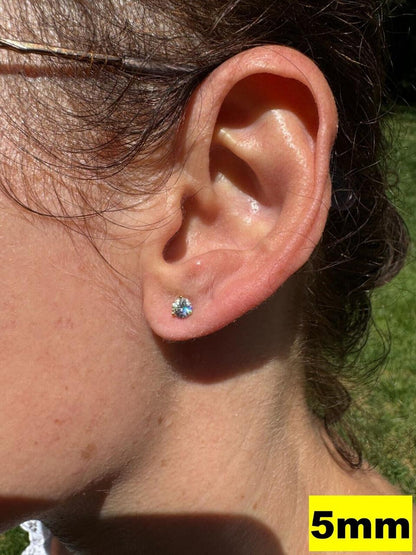 HarlemBling MOISSANITE Martini 3-Prong Solitaire Pushback Stud Earrings - 14k Gold Vermeil 925 Silver - 3mm-10mm - 0.2-8ct