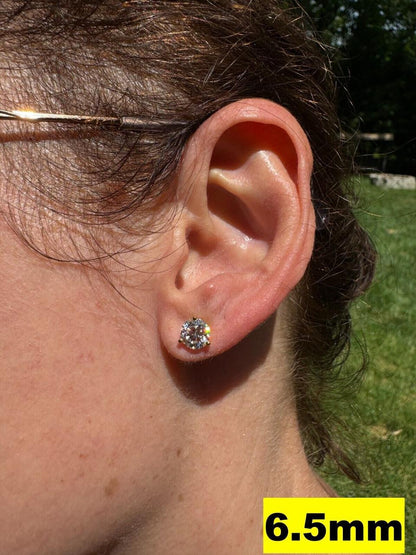 HarlemBling MOISSANITE Martini 3-Prong Solitaire Pushback Stud Earrings - 14k Gold Vermeil 925 Silver - 3mm-10mm - 0.2-8ct