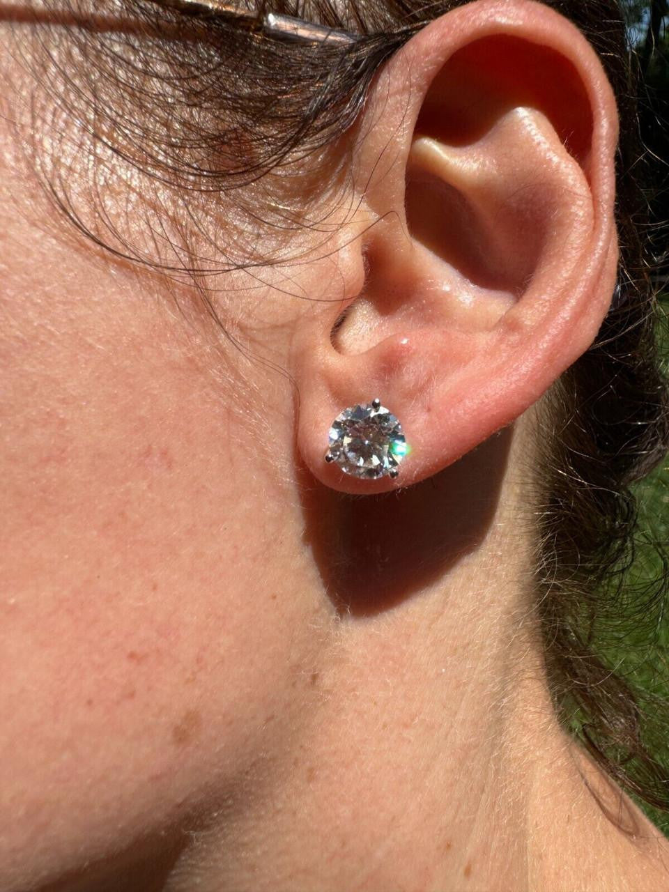 HarlemBling MOISSANITE Martini 3-Prong Solitaire Pushback Stud Earrings - 14k Gold Vermeil 925 Silver - 3mm-10mm - 0.2-8ct