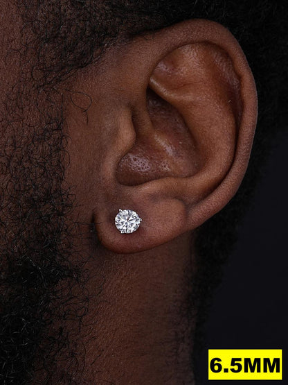 HarlemBling MOISSANITE Martini 3-Prong Solitaire Pushback Stud Earrings - 925 Silver - 3mm-10mm - 0.2-8ct