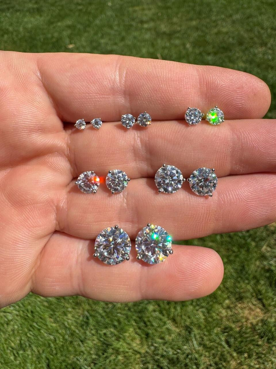 HarlemBling MOISSANITE Martini 3-Prong Solitaire Pushback Stud Earrings - 925 Silver - 3mm-10mm - 0.2-8ct