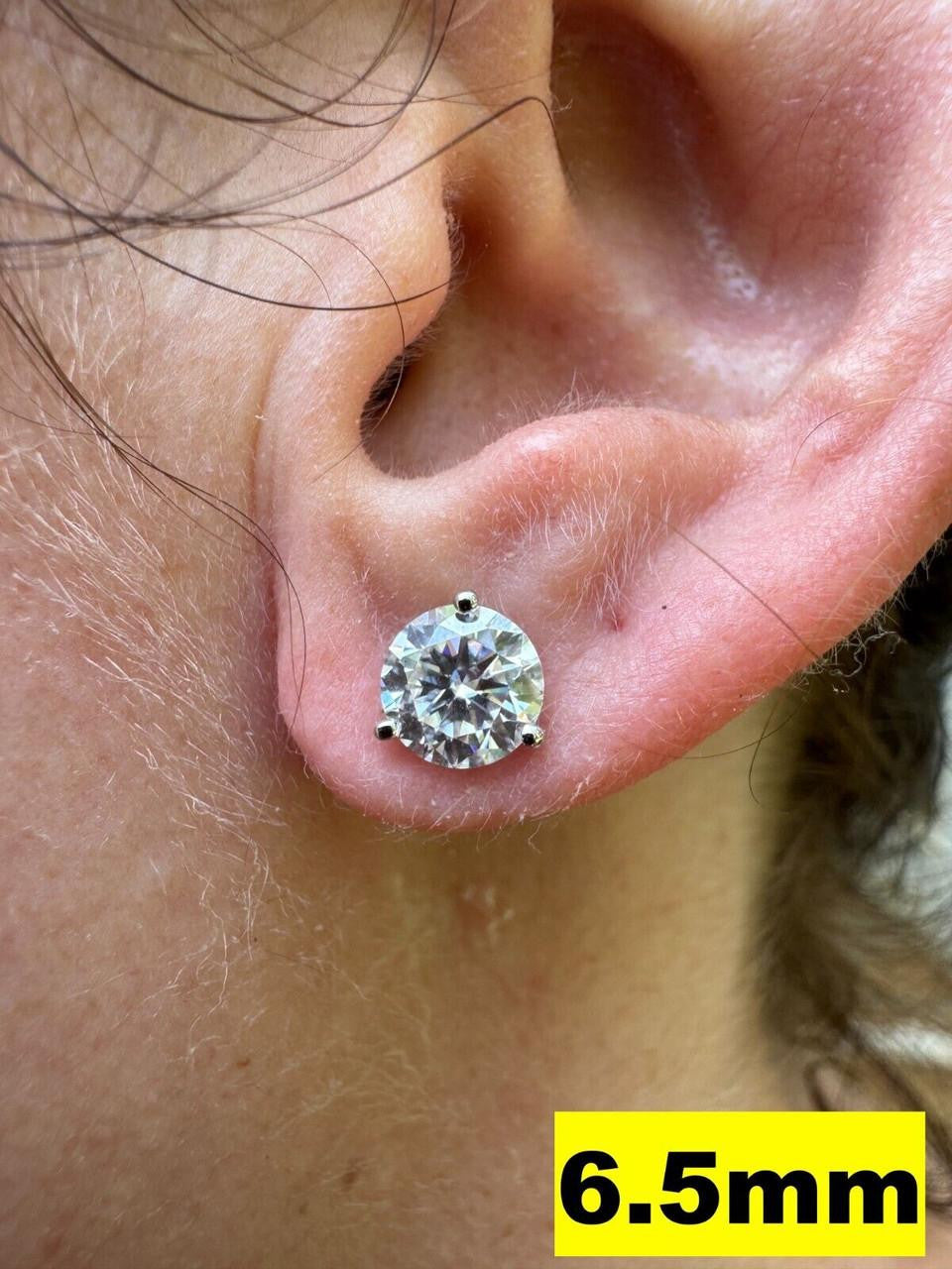 HarlemBling MOISSANITE Martini 3-Prong Solitaire Pushback Stud Earrings - 925 Silver - 3mm-10mm - 0.2-8ct