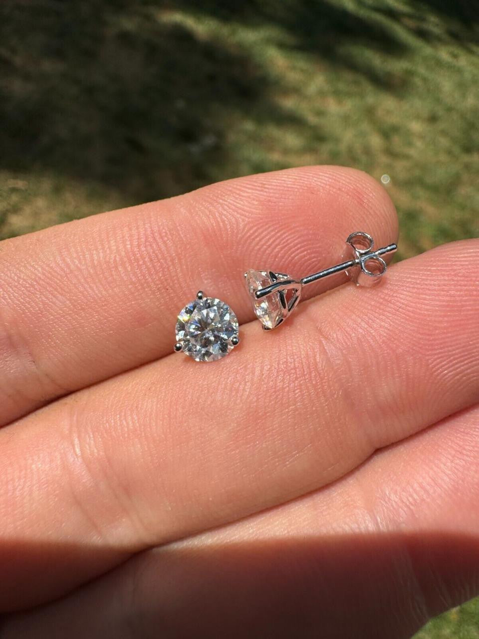 HarlemBling MOISSANITE Martini 3-Prong Solitaire Pushback Stud Earrings - 925 Silver - 3mm-10mm - 0.2-8ct