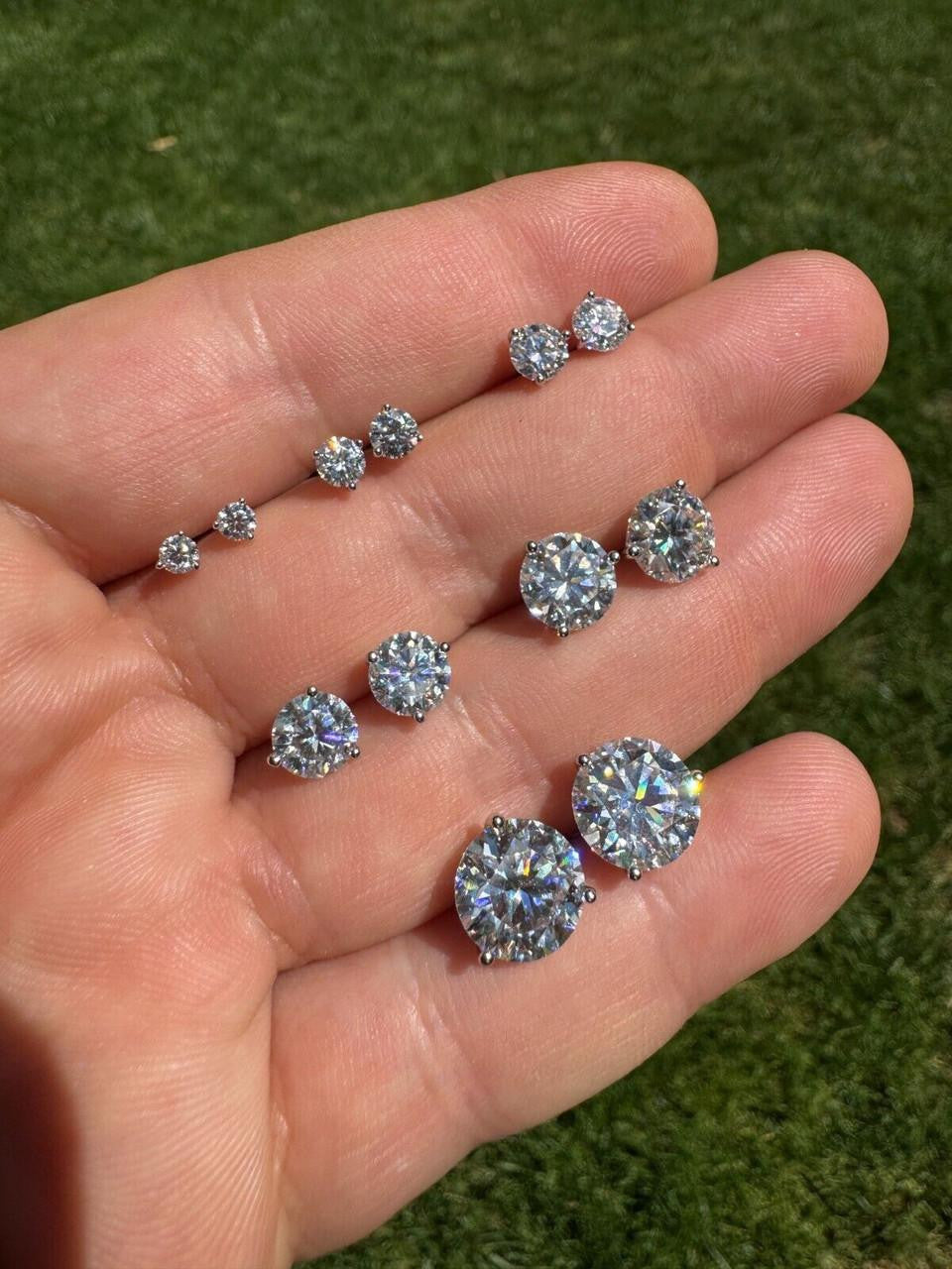 HarlemBling MOISSANITE Martini 3-Prong Solitaire Pushback Stud Earrings - 925 Silver - 3mm-10mm - 0.2-8ct