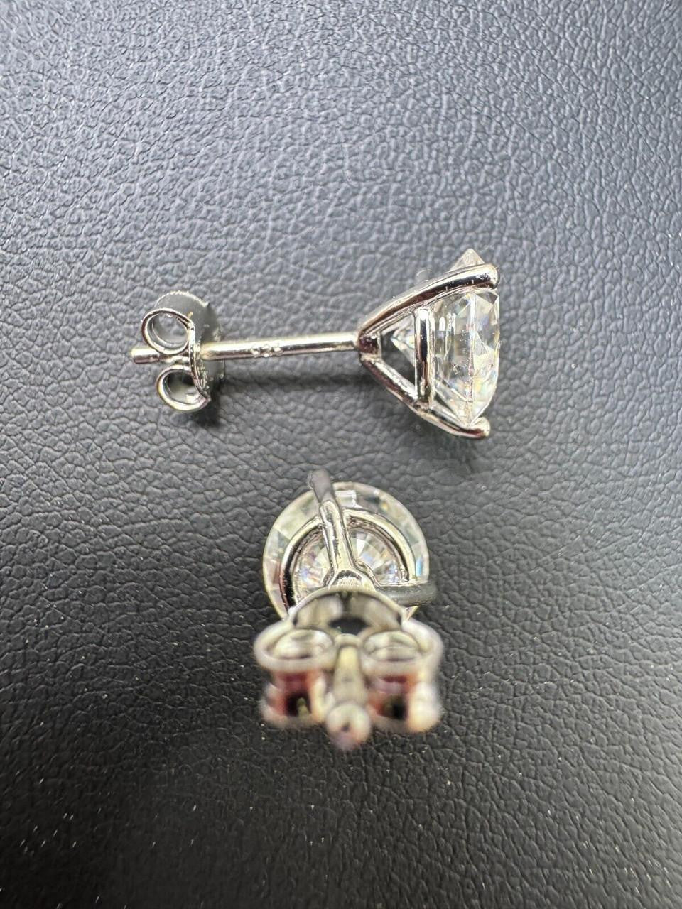 HarlemBling MOISSANITE Martini 3-Prong Solitaire Pushback Stud Earrings - 925 Silver - 3mm-10mm - 0.2-8ct