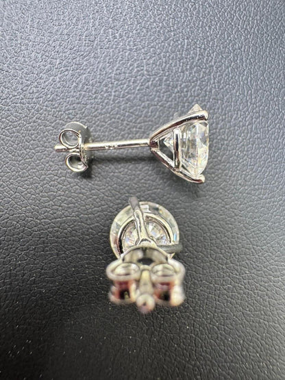 HarlemBling MOISSANITE Martini 3-Prong Solitaire Pushback Stud Earrings - 925 Silver - 3mm-10mm - 0.2-8ct
