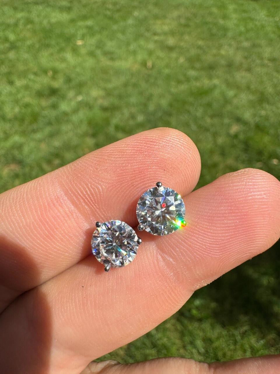 HarlemBling MOISSANITE Martini 3-Prong Solitaire Pushback Stud Earrings - 925 Silver - 3mm-10mm - 0.2-8ct