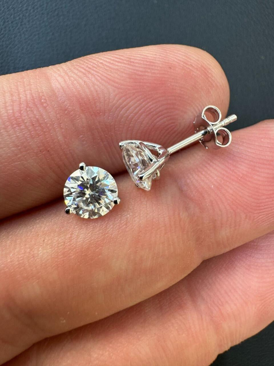 HarlemBling MOISSANITE Martini 3-Prong Solitaire Pushback Stud Earrings - 925 Silver - 3mm-10mm - 0.2-8ct