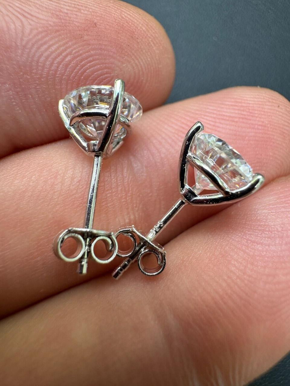 HarlemBling MOISSANITE Martini 3-Prong Solitaire Pushback Stud Earrings - 925 Silver - 3mm-10mm - 0.2-8ct